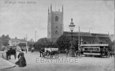 FOTO LESUNG ST MARYS KIRCHE UM 1930 TROLLEYBUS & PFERD/WAGEN