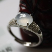 Size 5 1/2 CERTIFIED Natural Grade A Icy White Jadeite JADE 925 Silver Ring 001