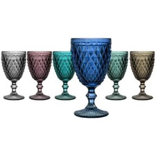 Set 6 calici bicchieri vetro colorato boho vintage retro vino ristorante 30 cl