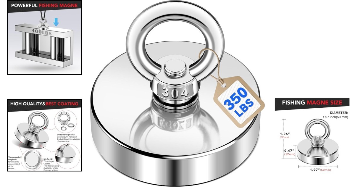 1.97 Inch Neodymium Fishing Magnet - Rust Resistant, 350 Lbs Power