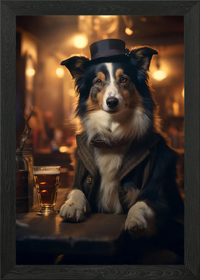 Border Collie in der Kneipe gerahmtes Wandbild Poster Leinwanddruck Bild