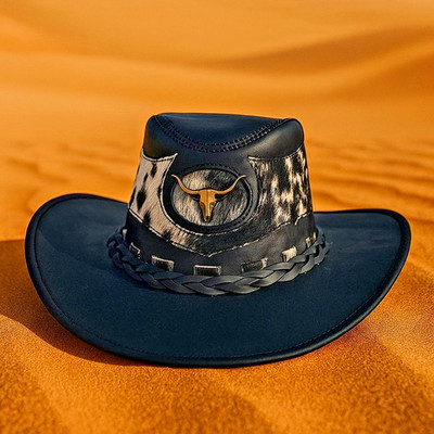 Cowboyhut aus Rindsleder Western Rodeo Style breite Krempe geflochtenes Band Hut