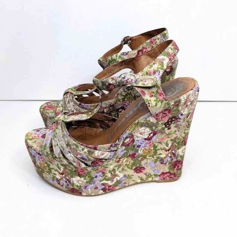 Jeffrey Campbell Swansong Floral Wedges Womens 6 Fabric Platform Strappy Sandals - Image 3 of 4