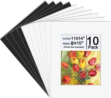10 Pack Picture Frame Mats, Acid Free 11x14 Matted to 8x10 Photo Mat, Bevel Cut
