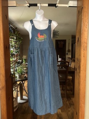 Vintage Cracker Barrel Denim Blue Dress with Colorful Caterpillar Embroidery Lg￼
