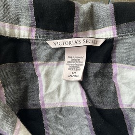 Victoria&rsquo;s Secret Plaid Pajama Set Button Front Top & Shorts Purple Black  Sz L
