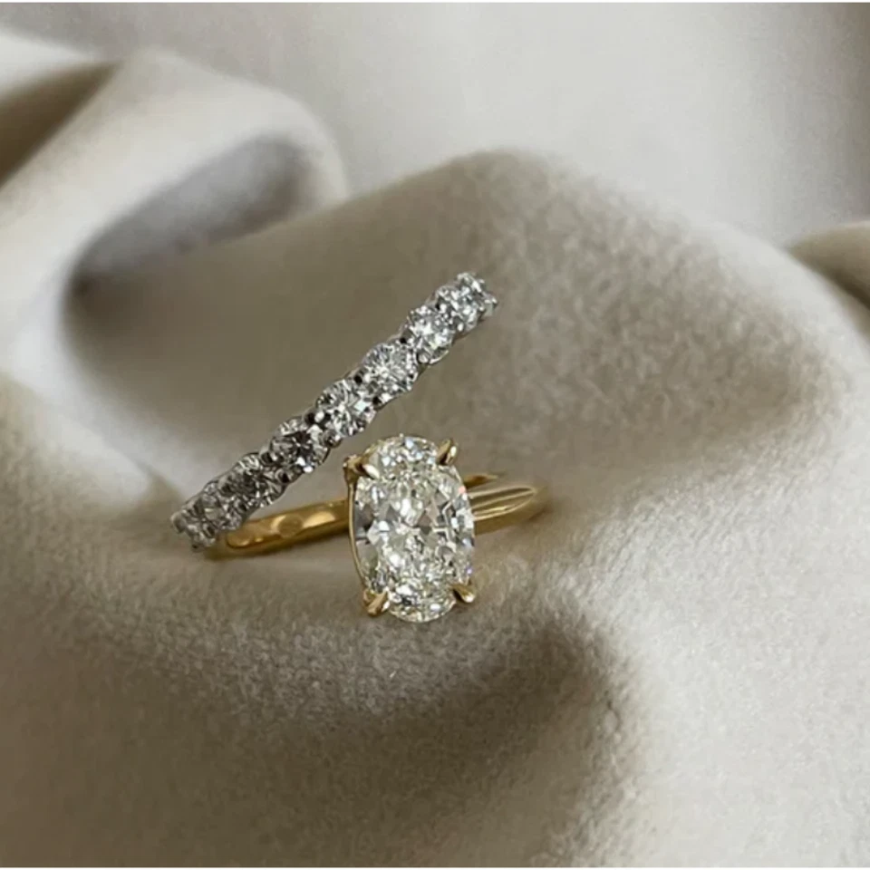 Multi Tone Gold Wrap Ring IGI GIA HRD Lab Created Diamond Oval 2 Carat Solid 14K - Image 2 of 4