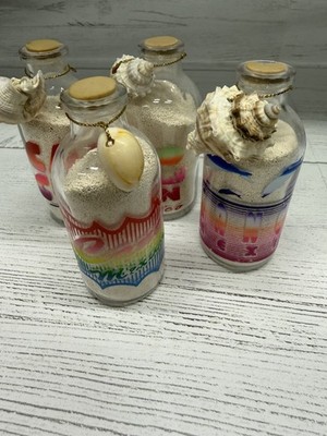 Cancun Mexico Souvenir Bottles w/ Sand & Shells Set of 4 Beach Decor