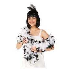 White & Black Feather Boa 85g Fluffy 180cm Fancy Dress Accessory