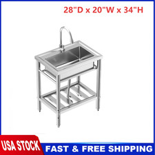 Kitchen Sink Freestanding Stainless Steel Sink Set Washbasin w/ Bowl Tap , Pipe