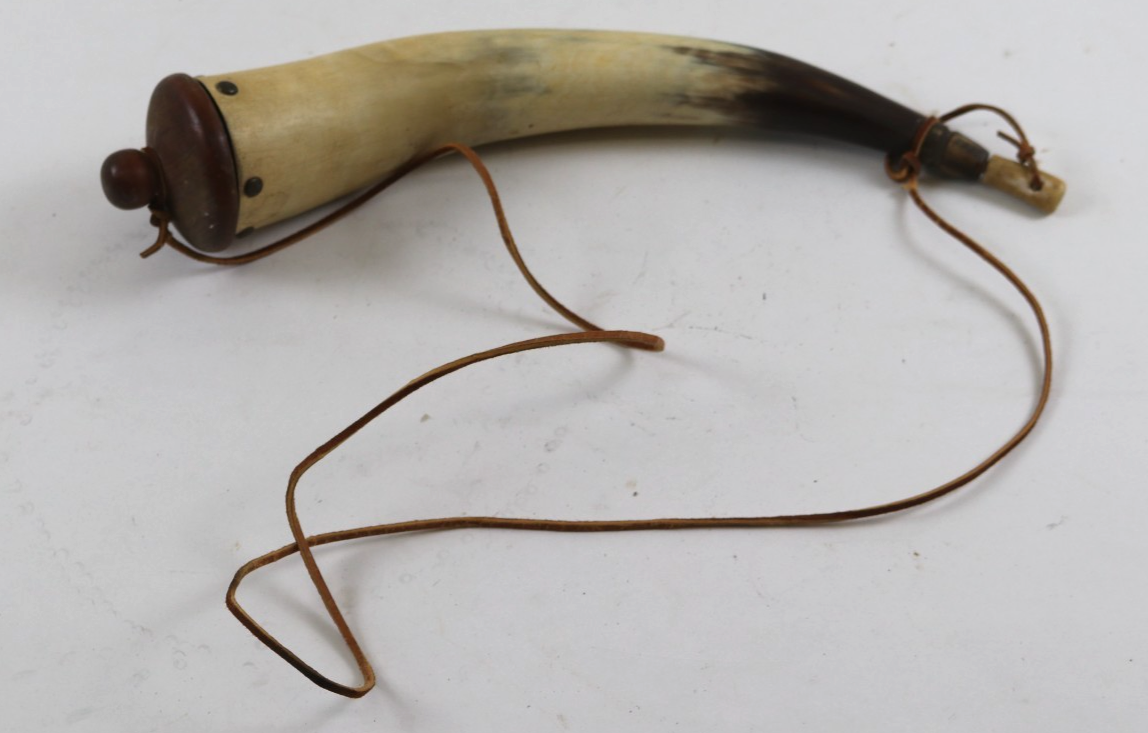 Gun Powder Horn Powder Flask 14" ~ Leather Strap ~ | eBay
