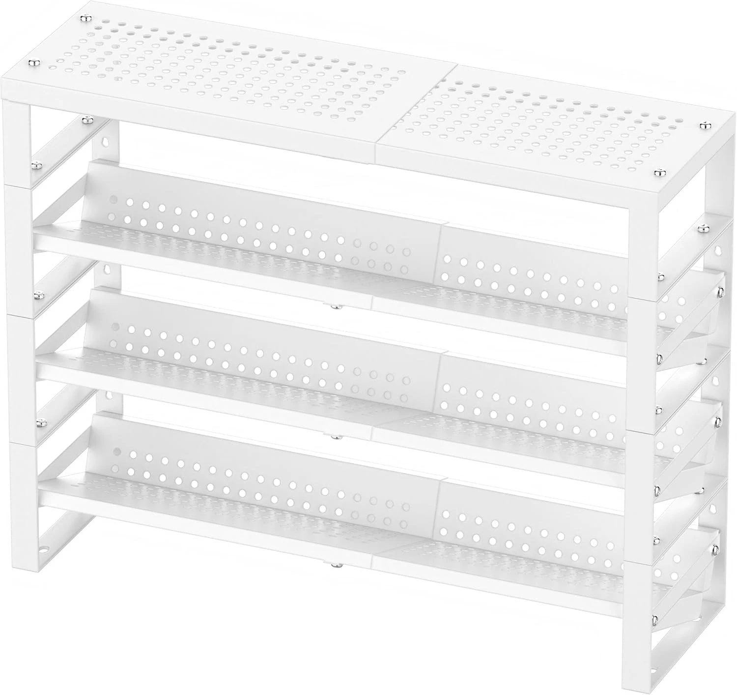 Adjustable Expandable Spice Rack Organizer - Stackable Metal Pantry Shelf, White