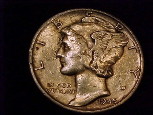 1945-S Micro "S" Mercury Dime, Extra Fine Grade.