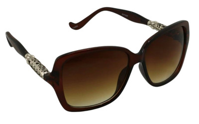 SUNGLASSES -Stylish Butterfly Brown Oversized Frame with Filigree Temple Detail