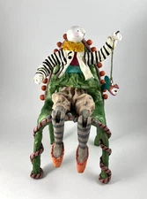 Judy Bomberger Clay Art Figure Jonah Hand Made Sculpture Seated with Fish 9.5"H