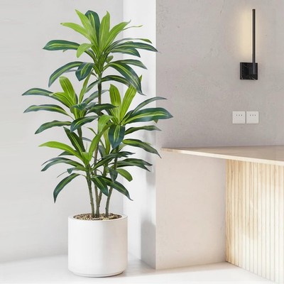 Dracaena Plant Artificial Tree 4Ft Tall Fake Tropical Floor Plants Potted (Re...