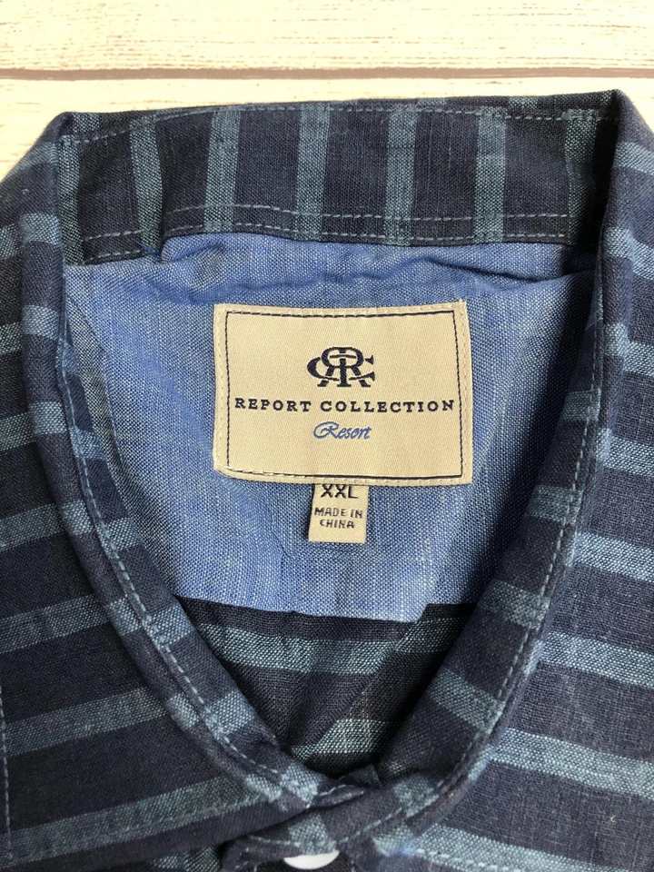 Report Collection Shirt Mens 2XL Blue Black Striped Button Down Long Sleeve - Image 3 of 4