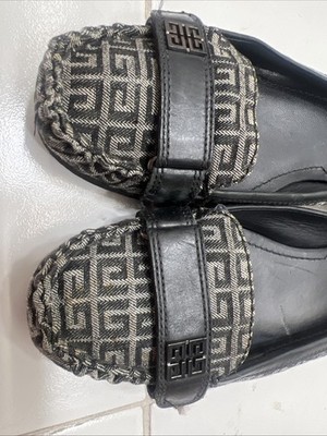 Givenchy Ballet Flats 39.5 Denim Monogram Mocassins Buckles Straps Logo Loafers