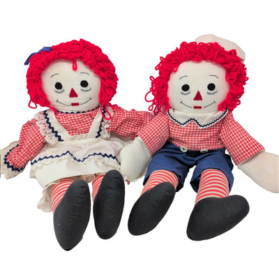 VTG 1980's Handmade Raggedy Ann Andy Classic Rag Doll set Embroidered Americana