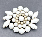Vintage Milk Glass Pin Brooch Prong Set Silver tone Metal 1950s Mid-century