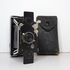 HOUGHTON ENSIGNETTE antica macchina fotografica pieghevole e custodia e bobina, funzionante 