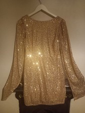 Gold Sparkly Squince Dress Size 8/10 Cape Dress Low Back High Neck