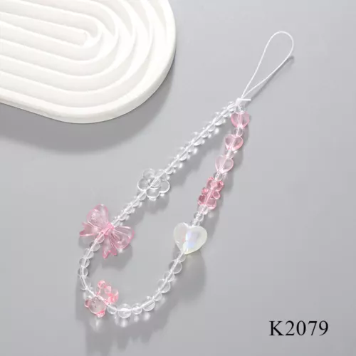 #B DIY Beads Mobile Phone Chain Wrist Strap Bow Phone Case Lanyard Charm Pendant