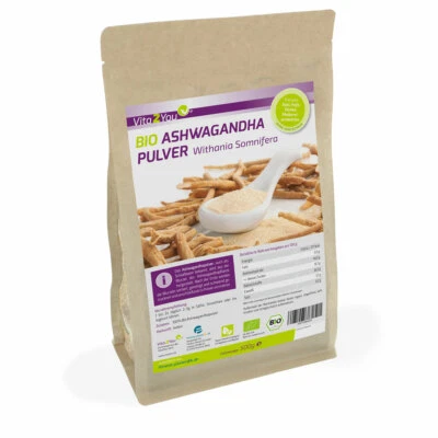 Vita2You Bio Ashwagandha Pulver 500g - indischer Ginseng im Zippbeutel