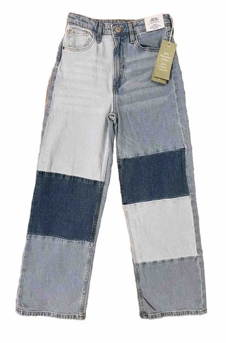 H&M Denim Jeans Patchwork High Waist Wide Leg Girl’s Size 12 NEW