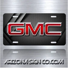 GMC Inspired Art on Black Simulated Carbon Fiber Aluminum License Plate Tag