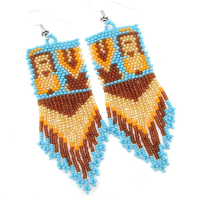 NATIVE STYLE HANDCRAFTED BEADED BROWN GOLD DANGLE ARTISAN HOOK EARRINGS E20/17