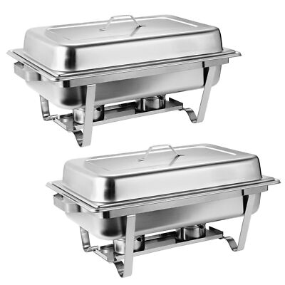 Set of 2 Chafing Dish Buffet Trays 8Qt Chafer w/ Warmer Stainless Steel