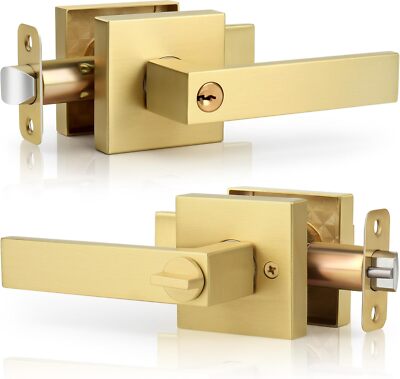 Brushed Gold Door Handles, Keyed Entry Door Handle, Heavy Duty Gold Entrance for