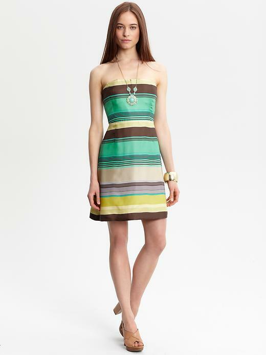 green striped strapless dress Strapless Stripe Belted Midi, Green