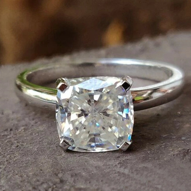 2.Ct Ice Crushed Cushion Cut Moissanite Engagement Ring 14k White