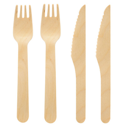 200-tlg Bio Einweg Besteck Set: 100 Gabel + 100 Messer 165mm Holzbesteck (10x20)