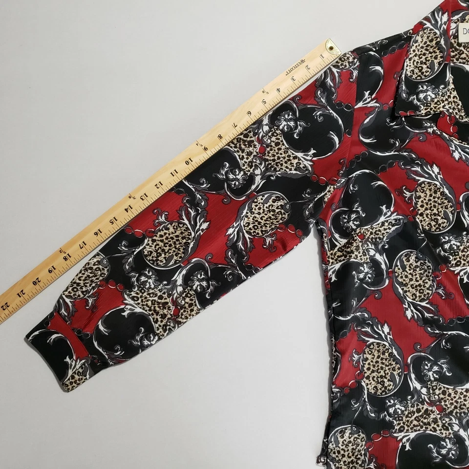 Blusa Top Vintage Donnkenny Petite PM Abotonada Manga Larga Cachemira Leopardo Foto 4 de 4