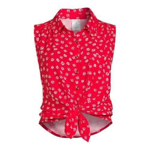 No Boundaries Juniors Sleeveless Top with Tie-Front Brilliant Red Medium (7-9) - Picture 1 of 4
