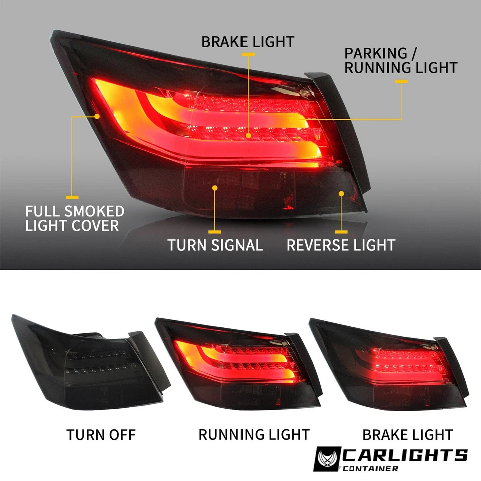 Luces traseras ahumadas personalizadas con luz de circulación LED para Honda Accord Sedán 08-13 Foto 3 de 4