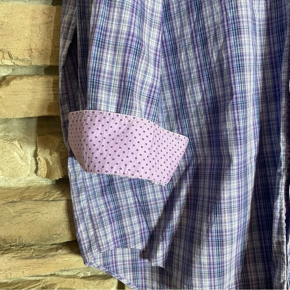 Camisa social masculina TAILORBYRD roxa xadrez com botões tamanho 2XL 100% algodão - Imagem 3 de 4