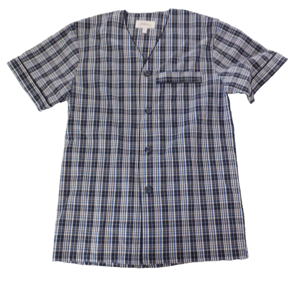 NEW Mens Cotton Pajamas Short Sleeve Shorts Blue Plaid Button Front Size Small - Image 2 of 4