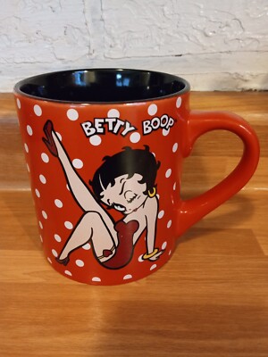 Betty Boop Coffee Mug Cup Red Wink Kick Polka Dot 2009 Classic Black