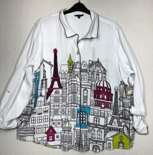 John Mark Shirt Womens 2X Long Sleeve Button Top Art to Wear Novelty Print NWT