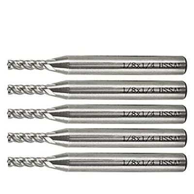 5Pcs End Mill Set, Yosoo HSS CNC 1/8'' End Mill Cutter Drill Bits 1/4'' Shank