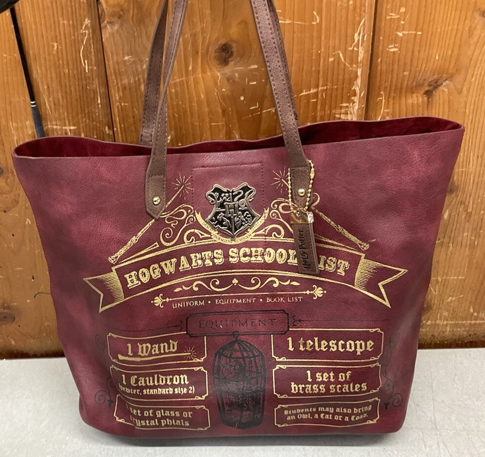 Harry Potter Hogwarts School List Faux Leather Burgundy Tote Bag Purse