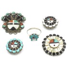 Southwest Sterling Sunface Coral Onyx Turquoise Inlay Jewelry Lot of 5 #S5568-5 — photo 1
