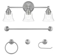 23.5 in. 3-Light Brushed Nickel Modern Vanity Light Matching 5 Piece Unit