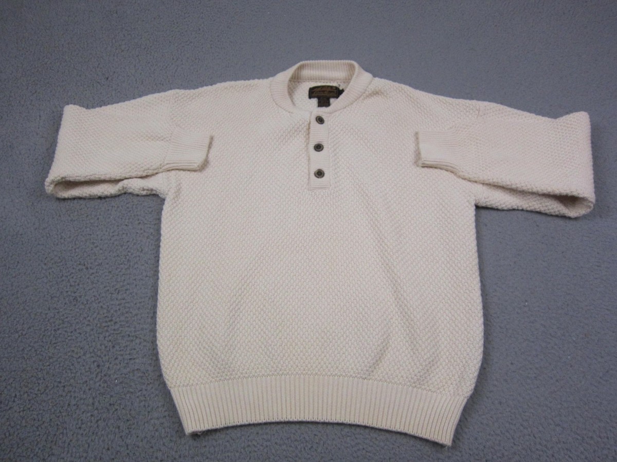 Vintage Eddie Bauer Sweater Large Creme Henley Fishermans Knit 