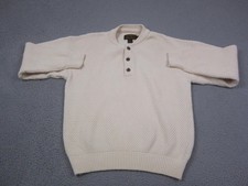 Vintage Eddie Bauer Sweater Large Creme Henley Fishermans Knit Cotton UK 80s