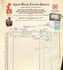 ISTANBUL 1952 JEWISH-OWNED COMPANY INVOICE JAK VITALI TOLEDO BROTHERS HISTORICAL